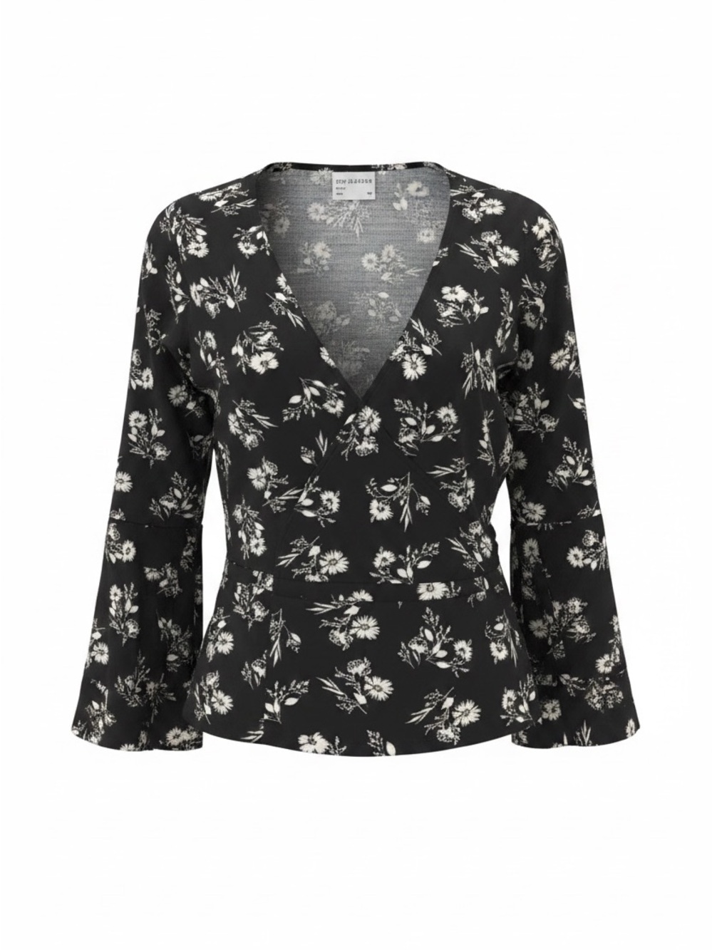 Frank And Oak Women Black Wrap Floral V-Neck Blouse Sz Small
